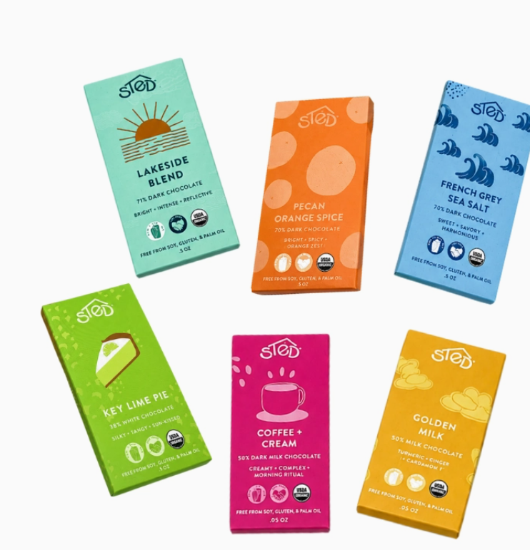 6 pack layout of chocolate bars