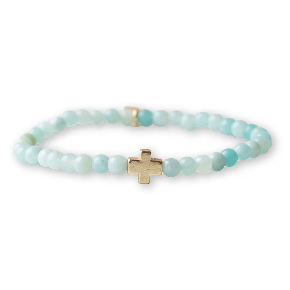 Faith Over Fear Cross Bracelet, 4mm-Amazonite