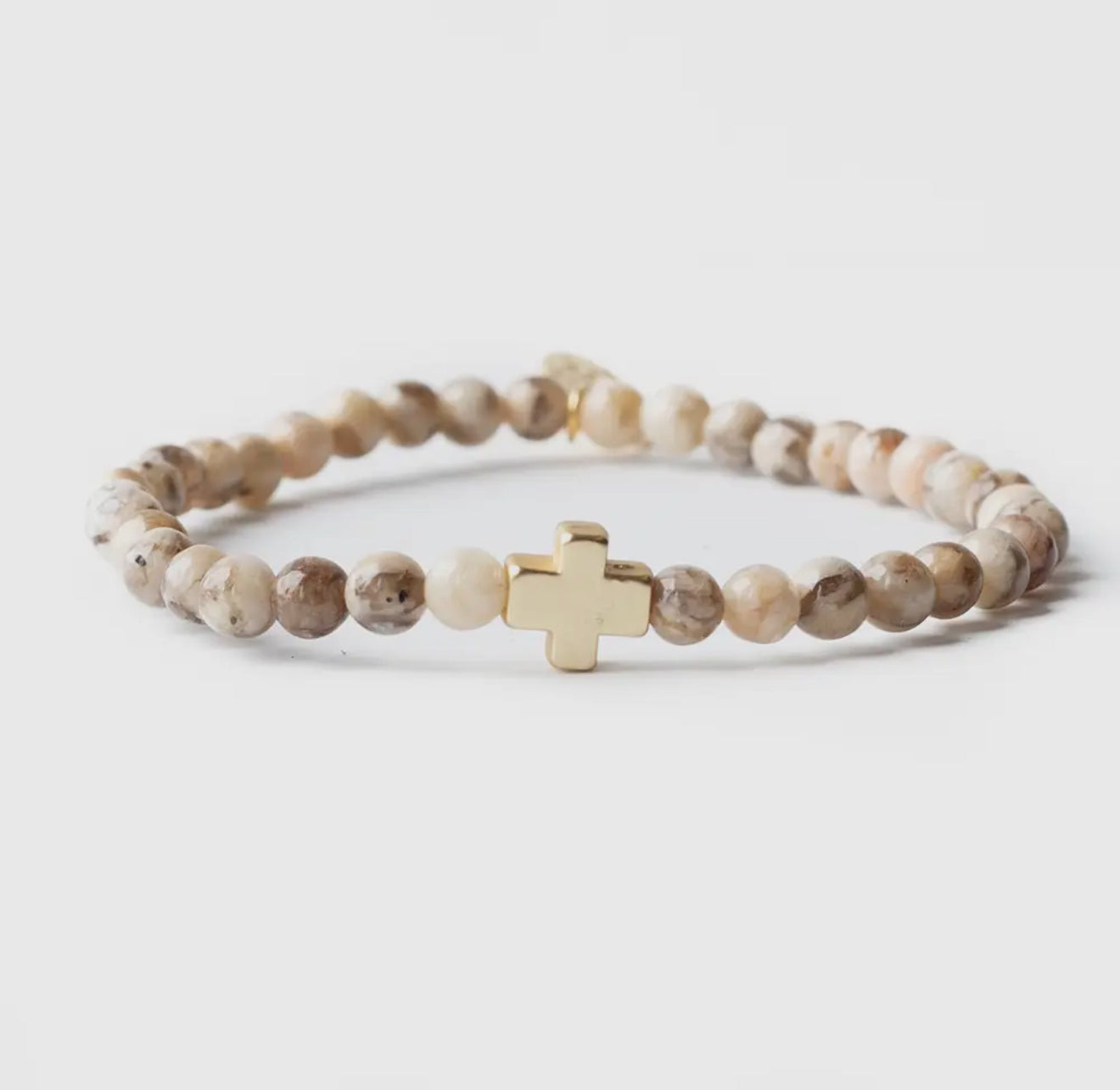 Faith Over Fear Cross Bracelet, 4mm-Feldspar