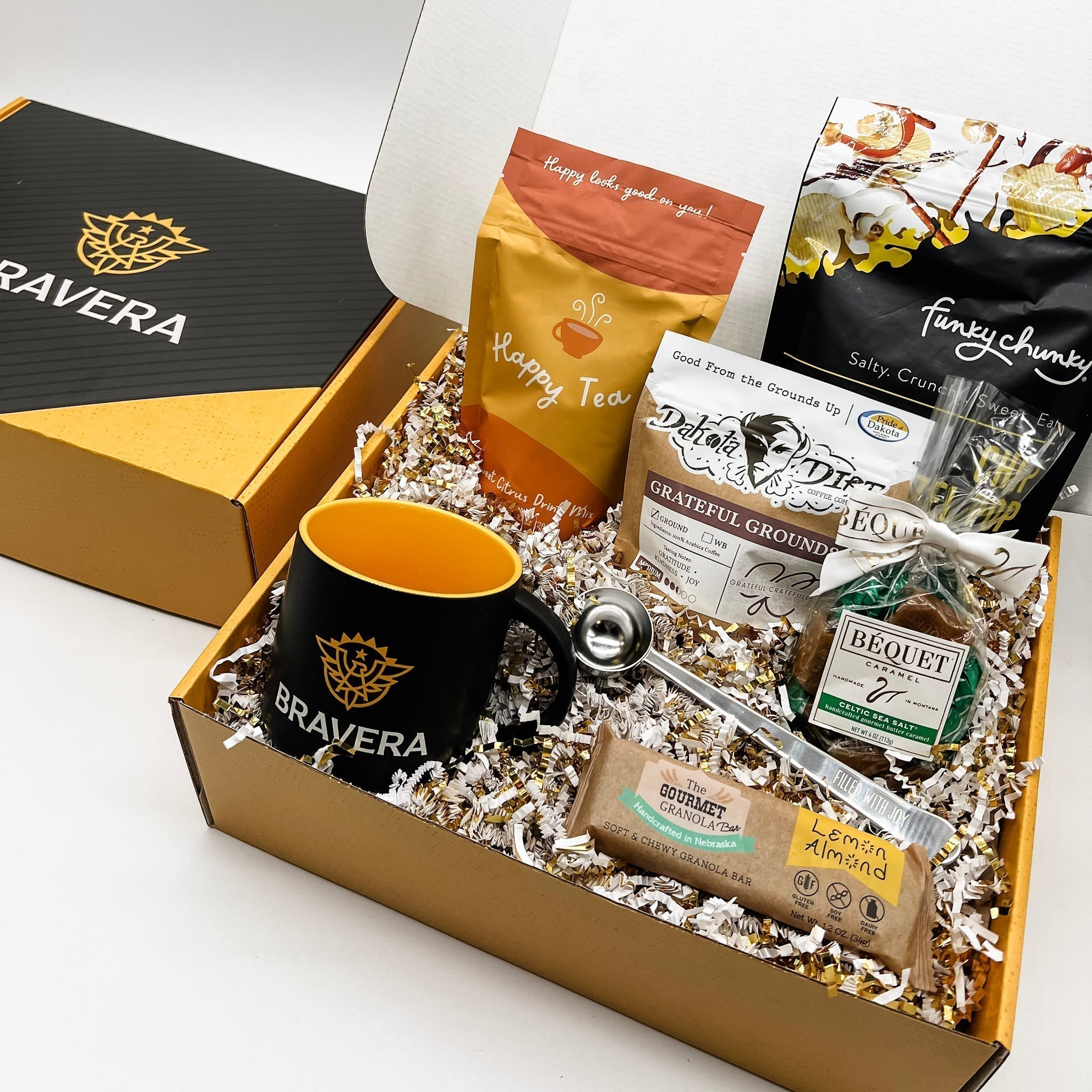 Custom Bravera business gift box with branded mug and curated treats