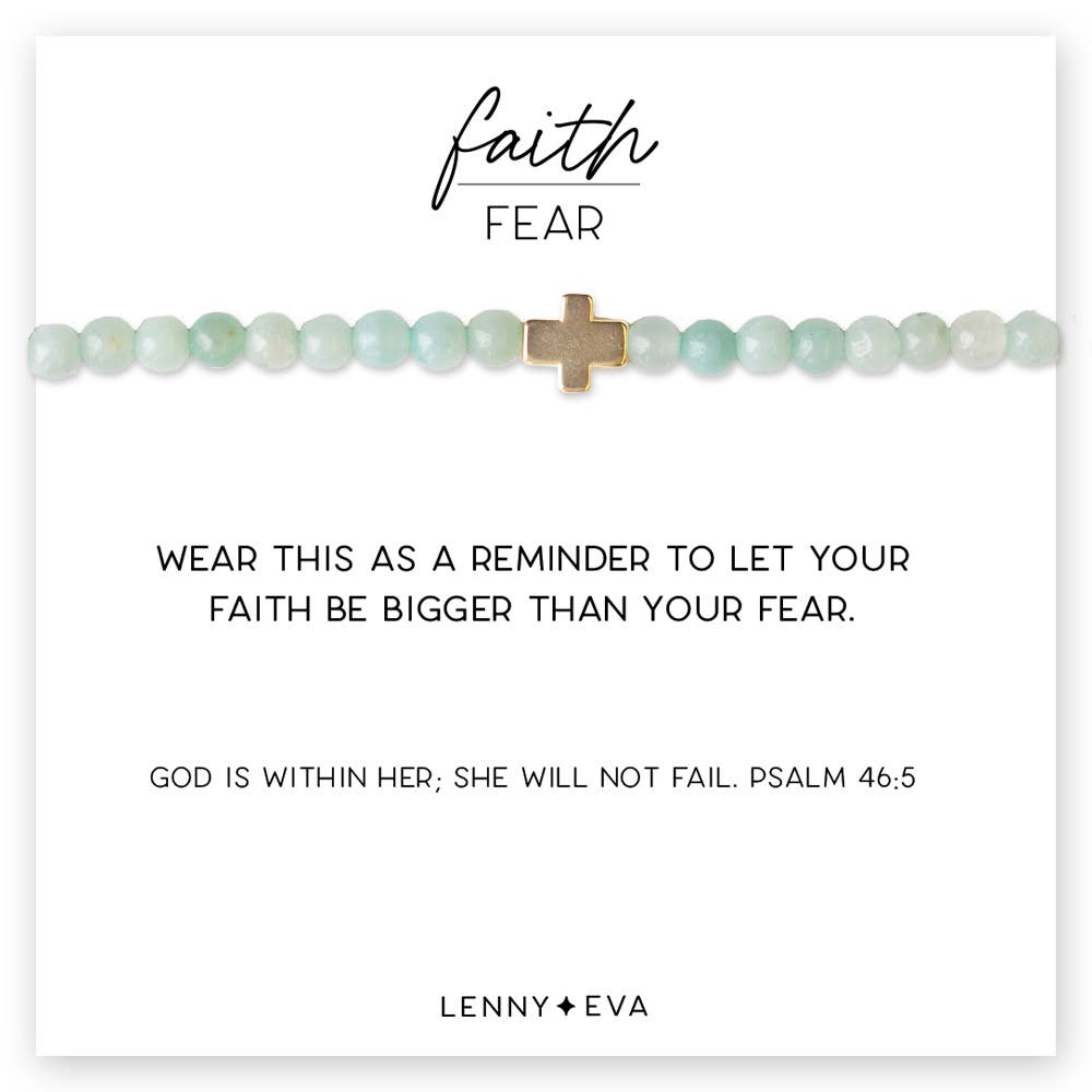 Faith Over Fear Cross Bracelet, 4mm-Amazonite 