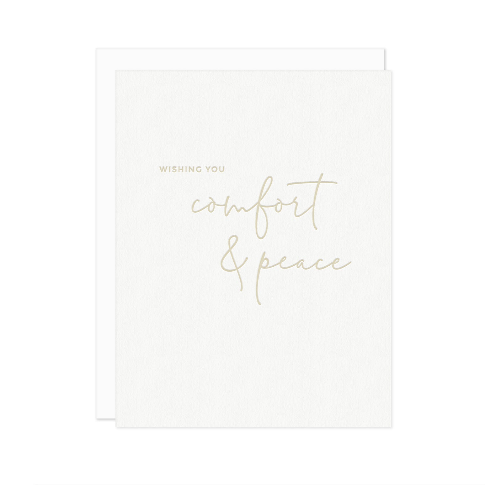 White 'Wishing You Comfort & Peace' card with white envelope