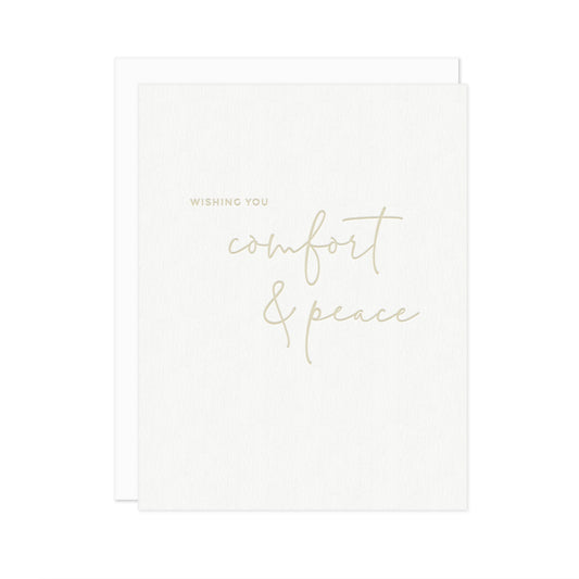White 'Wishing You Comfort & Peace' card with white envelope