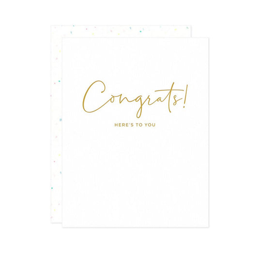 White 'Congrats - Here's to You' card with white speckled envelope