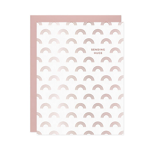White and pink rainbow 'Sending Hugs' card with pink envelope